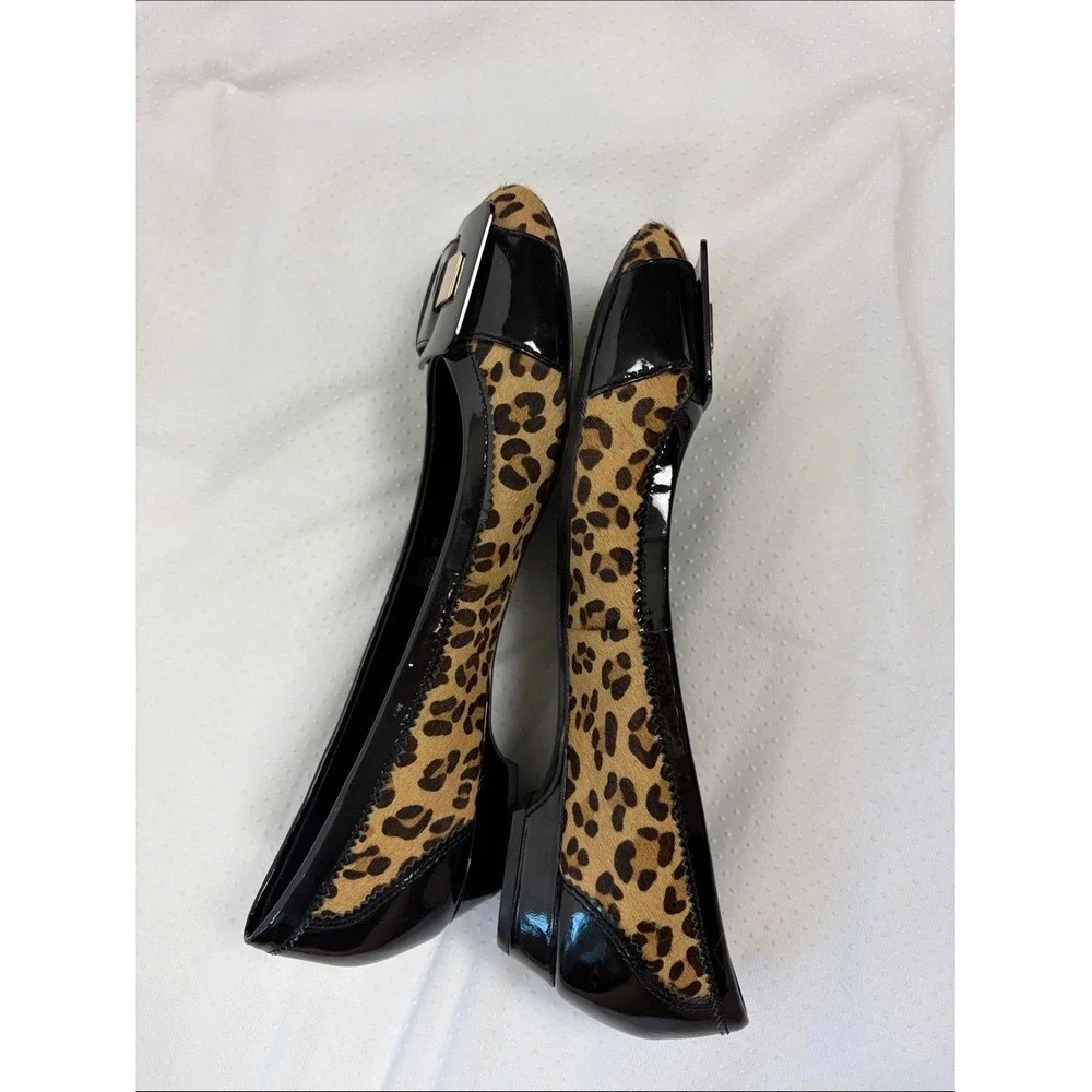 Franco Sarto Leopard Print Patent Leather Ballet Flats Buckle Size 7